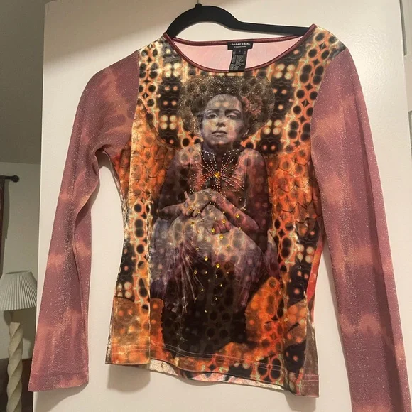 Y2K velvet/mesh/beaded long sleeve - Picture 3 of 3